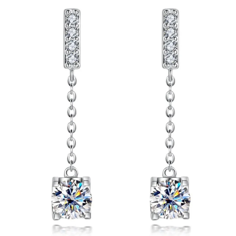 Certified 2ct. t.w. Moissanite Diamond Drop Earrings NEW A - Picture 1 of 13